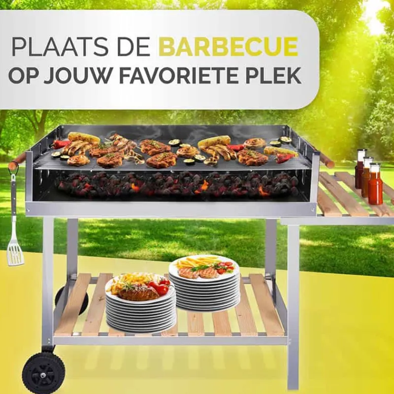 Barbecue Trolley rechthoekig RVS (98x56x85cm)> Barbecue