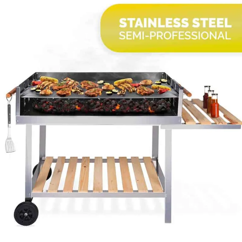 Barbecue Trolley rechthoekig RVS (98x56x85cm)> Barbecue