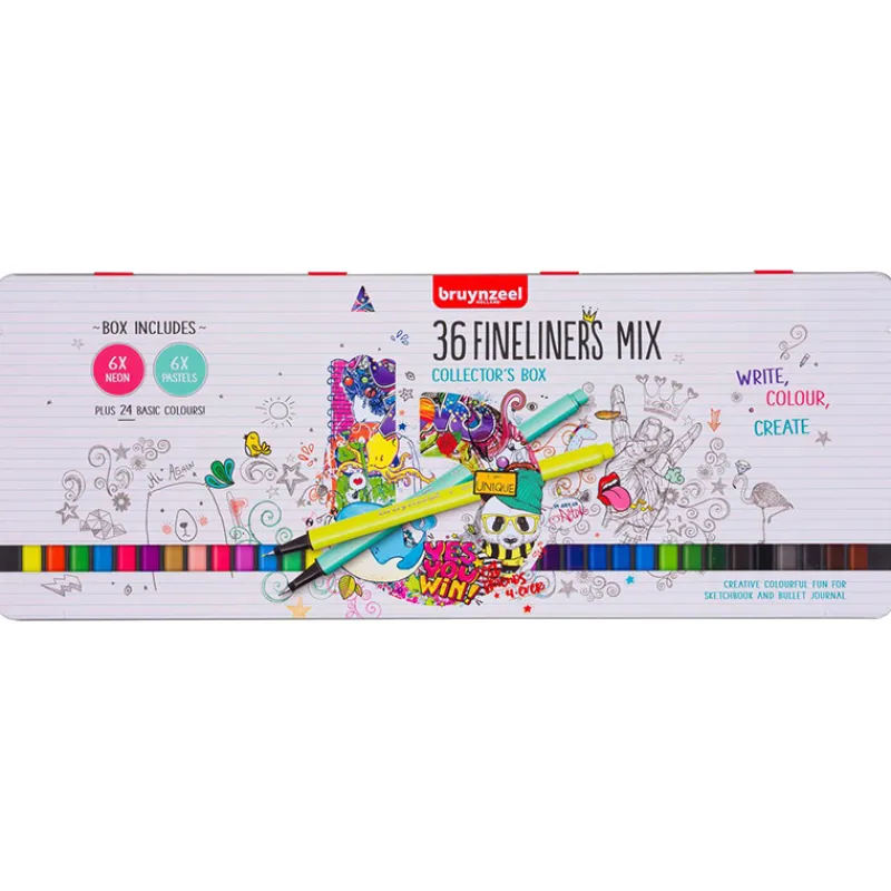 Bruynzeel Fineliner (36 stuks) 6xNeon, 6xPastel, 24xBase> Schrijven & Tekenen