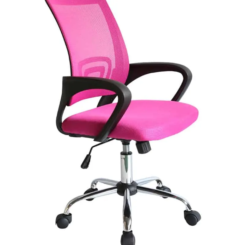Bureelstoel met armleuning, verchroomd onderstel, vlinder systeem, roze> Meubel