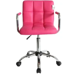 Bureelstoel roze met armleuning, verchroomd onderstel, verstelbaar> Meubel
