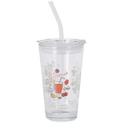 Drinkglas (400ml) met deksel & rietsje> Glazen & Bekers