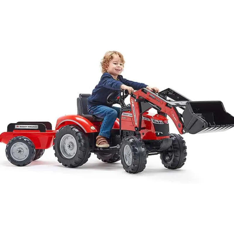 Falk Tractor met frontlader en aanhangwagen “Massey Ferguson” rood> Fiets & Sport|Buitenspeelgoed
