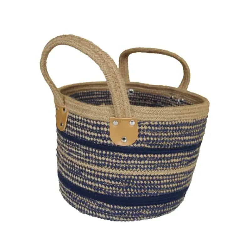 Mand stof (bruin/blauw) met grote handvaten 26xH21cm> Opbergen