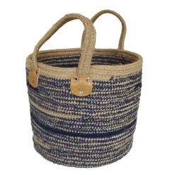 Mand stof (bruin/blauw) met grote handvaten 36xH40cm> Opbergen