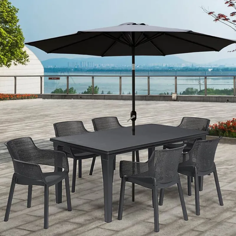 Parasol alu 270cm grijs/grijs met slinger & knik> Parasols