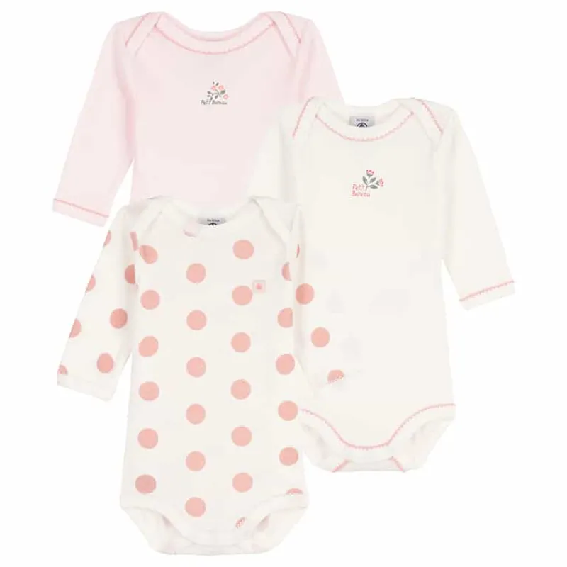 Petit Bateau Body lange mouw (3 stuks) roze> Babykleding En Textiel|Kleding