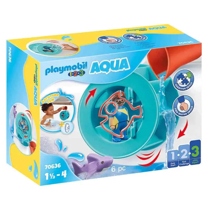 Playmobil 1.2.3 Aqua: Waterwervelrad met babyhaai (70636)> Speelsets