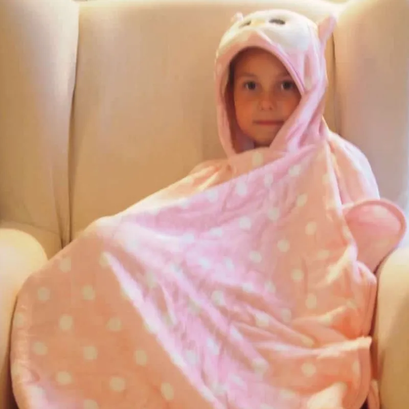 Poncho met kap Uil – roze> Kleding