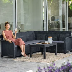 Keter Rosalie hoeksalon graphite + Orlando tafel> Koken & Bakken|Tuinmeubels