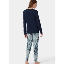 Schiesser Dames pyjama lang – grijs blauw><noscript><img width=
