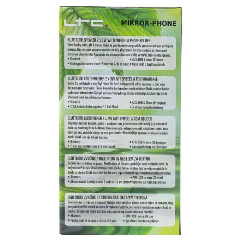 Speaker bluetooth spiegel met telefoonhouder> Badkamer