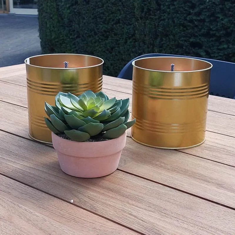 Tuinkaars in blik (ø16x15cm) goudkleur> Verlichting|Tuinverlichting