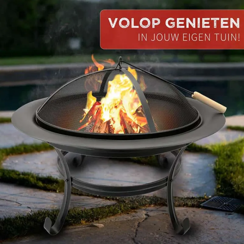 Vuurschaal 58,5×75,5cm staal met deksel> Barbecue